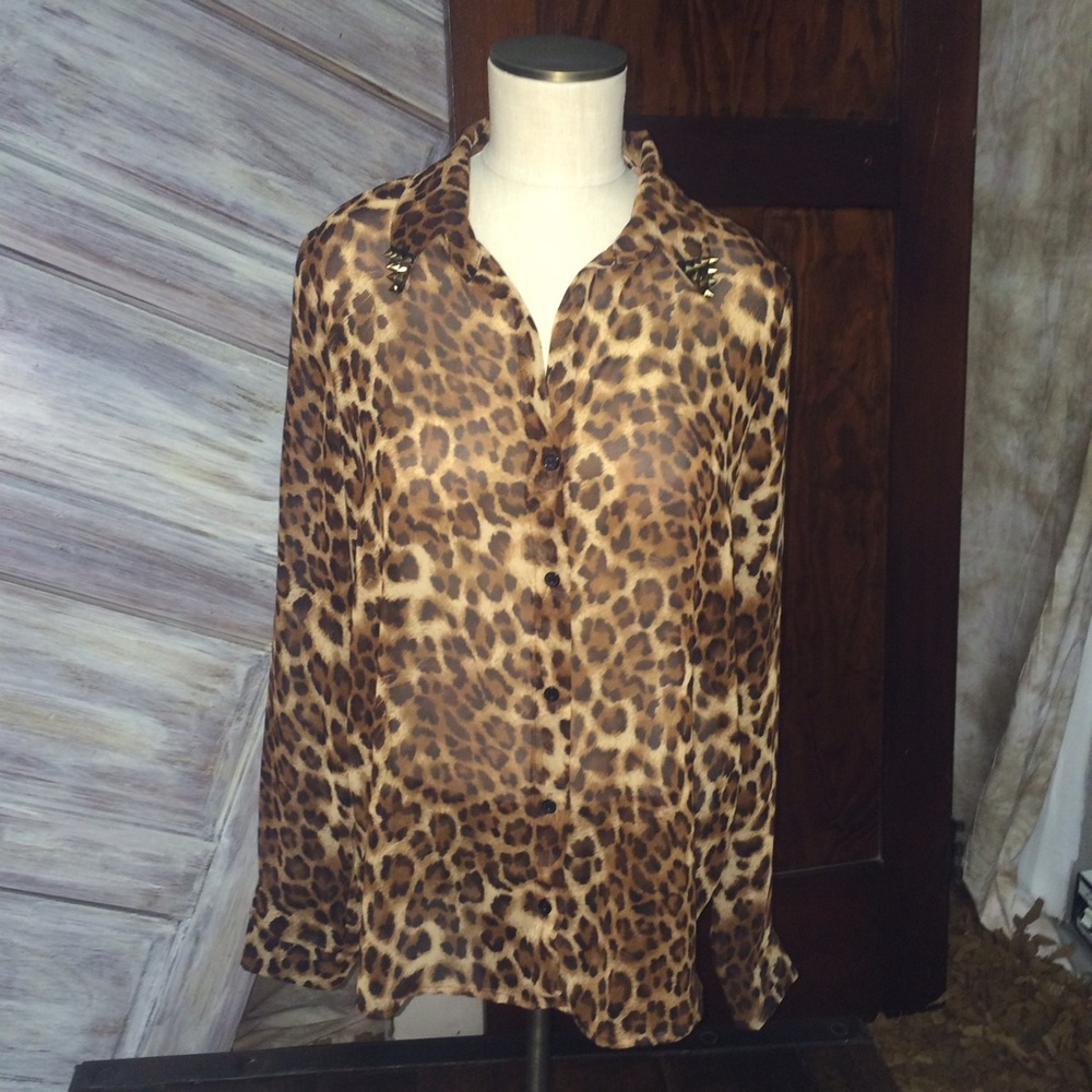 COPY - Karlie Cheetah Blouse with Studded Collar